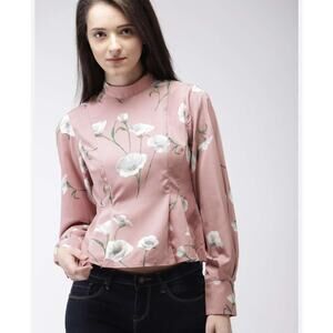 Forever 21 Pink Career Long Sleeve Blouse Top Shirt Floral Feminine S